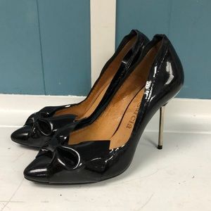 Pedro Garcia black patent leather metal stiletto heels size 39 US 8‎ made Spain